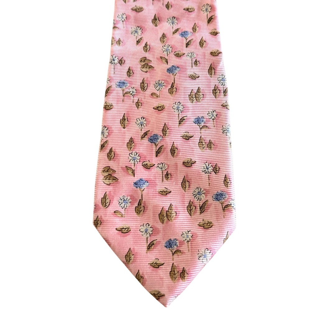 Jos A Bank Necktie Pink Floral Silk Made in Italy Spring Formal Wedding Tie